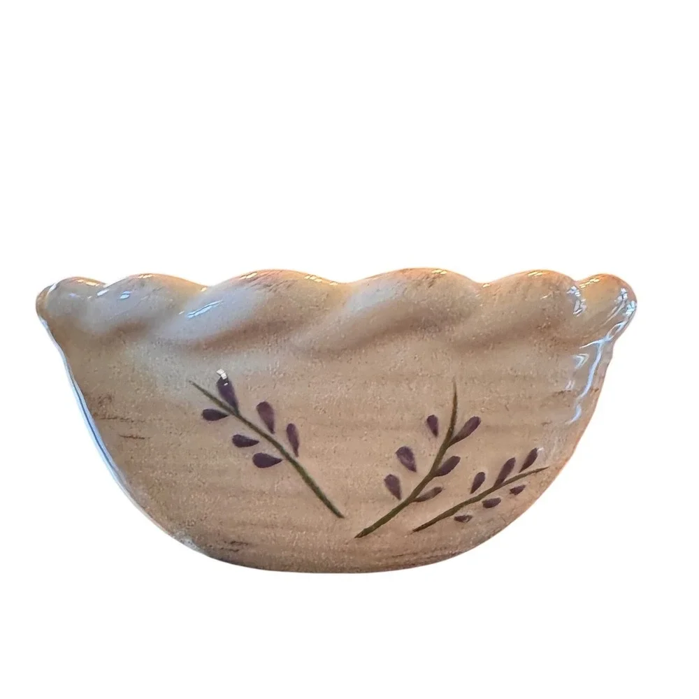 Set of 4 Ceramic Nesting Mixing Bowls Tuscan French Floral Design Scalloped Edge